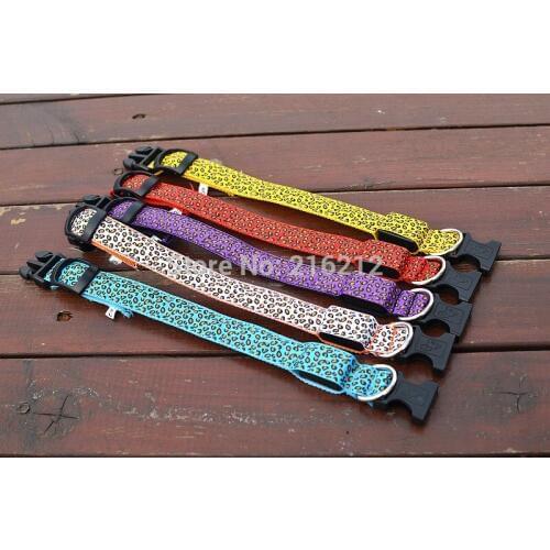 Leopard print LED Nylon Pet Dog Cat Collar Night Safety LED Light-up Flashing Glow in the Dark Lighted Dog Collars