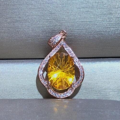 Natural citrine necklace, 925 silver, luxury design, Lucky Fortune Yellow Crystal