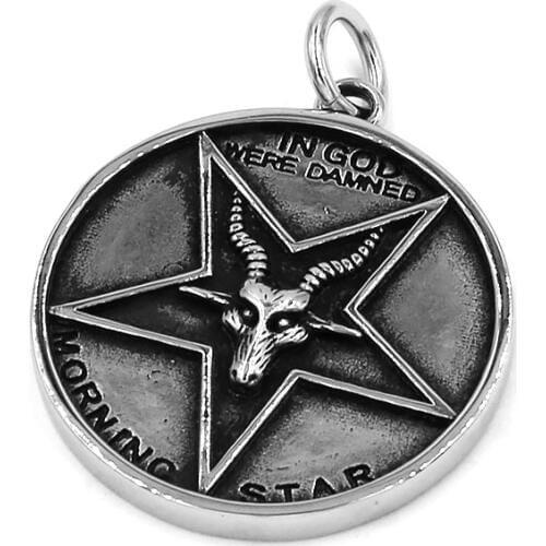 Pentagram Satan Ram Goat Head Pendant Stainless Steel Jewelry Vintage Cross Jesus Animal Biker Men Pendant Wholesale SWP0491A