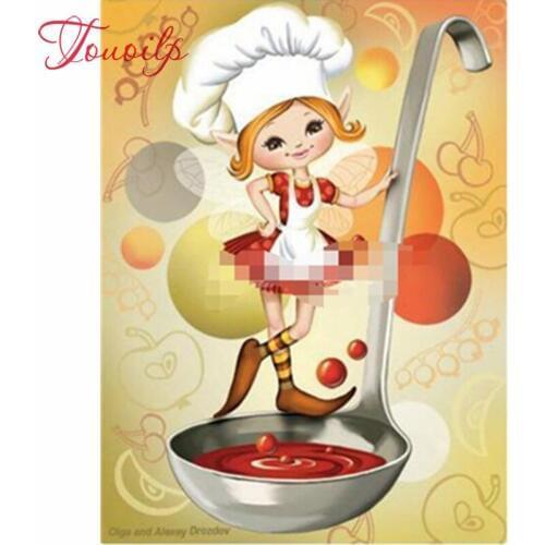 TOUOILP 100% Full 5D Diy Daimond Painting Cartoon girl Chef spoon Rhinestones Diamant Painting Embroidery Scenery
