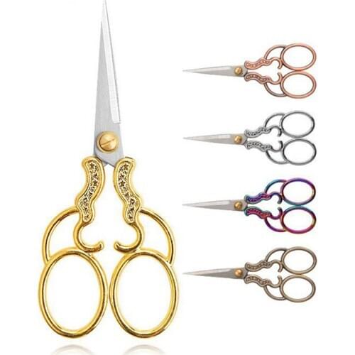 Five Colors Scissors Handiwork Tools Cutters Classic Style Vintage Scissors Sharp Cutting Edge With Primitive Patterns Crafts