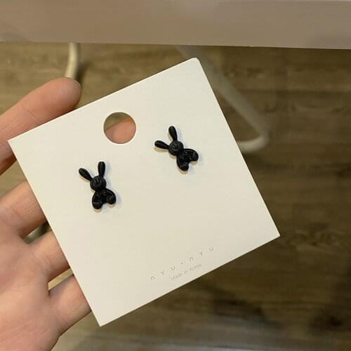 QiLuxy Black Matte Rabbit Stud Earrings for Women Girl Fashion Cute Rabbit Earrings Party Jewelry Gifts