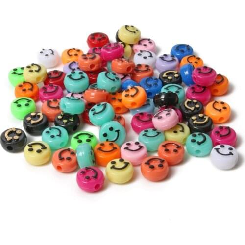 10x6mm Colorful Smiling Face Letter Acrylic Round Flat Loose Spacer Beads For Jewelry Making DIY Bracelet Necklace Accessories