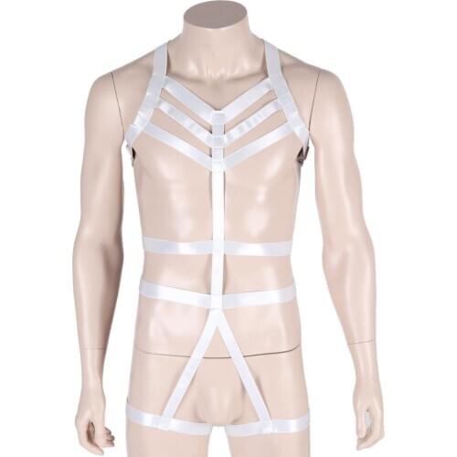 Sexy Lingerie Harness Belt White Full Set Cage Mens Gothic Punk Suspender Elastic Adjust Crop Top Night Clubs Rave Harness Bra