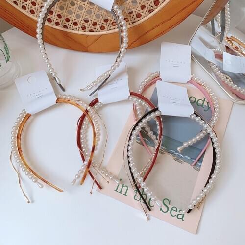 Pink Green Yellow Grey Wine Red Khaki Metal Alloy White Simulated Pearls Leopard Print Hairband Headwear for Women 3pcs/set