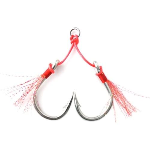 3pair/lot Fishing Hooks 1/0 3/0 5/0 9/0 11/0 Double Assist Hooks High Carbon Steel Fishhook Slow Jigging Feather for Jig Fishing