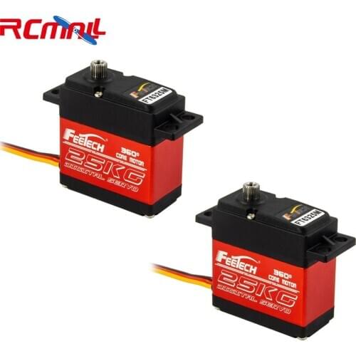 2Pcs Feetech Large Torque 7.4V 25kg.cm Servo,360 Degree Digital Servo with 25T Servo Arm for Smart Car Robot Robotic