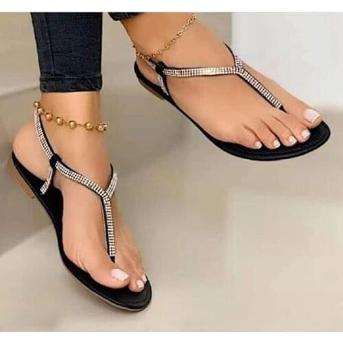 Rhinestone Sequins Flip Flops Flat Sandals Women 2021 Summer Casual Sweet Bling Light Comfortable Slip-on Beach Womens Sandals