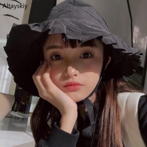 Bucket Hats Women Vacation Bandage Adjustable Large Ladies Elegant Sun Shading Womens Decorative Cap Streetwear All-match Chic