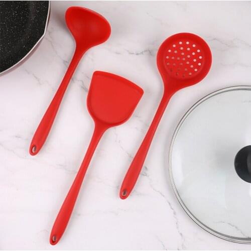 3PCS/Set Silicone Soup Ladle Pan Frying Turner Colander Non-stick Spoon Spatula Strainer Kitchenware Set Tools