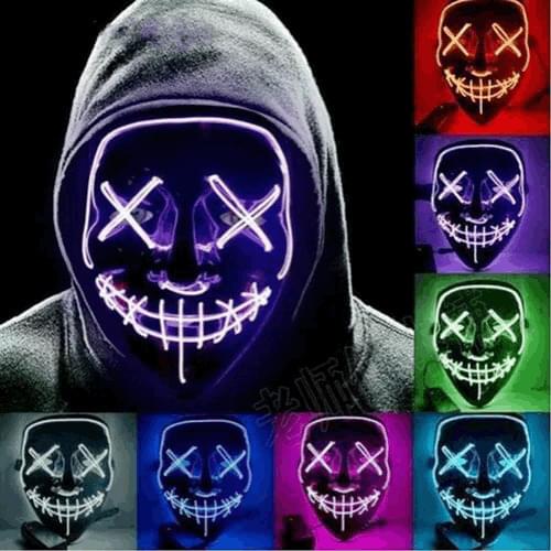 Halloween LED Mask Glow Neon Mask Party Masque Masquerade Masks Light Glow In The Dark Horror Mask Luminous Glowing Mask Cosplay
