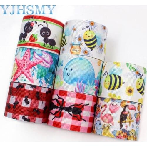YJHSMY I-19411-945,38mm 5yards cartoon animal Thermal transfer Printed grosgrain Ribbons,bow cap DIY accessories decorations