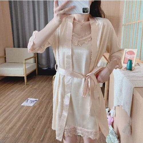 Womens Nightdress Sling Gown Vest Shorts Slip Dress 5Pcs Suit Nightgown Robe Home Wear Bathrobe Sexy Sleepwear Half Nightwear