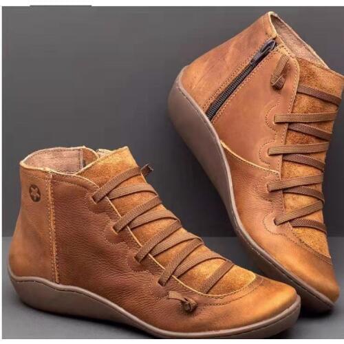 Autumn Winter Retro Women Boots Fashion Genuine Leather Ankle Boots Zapatos De Mujer Wram Botas Flat Heel Boots Braided Strap