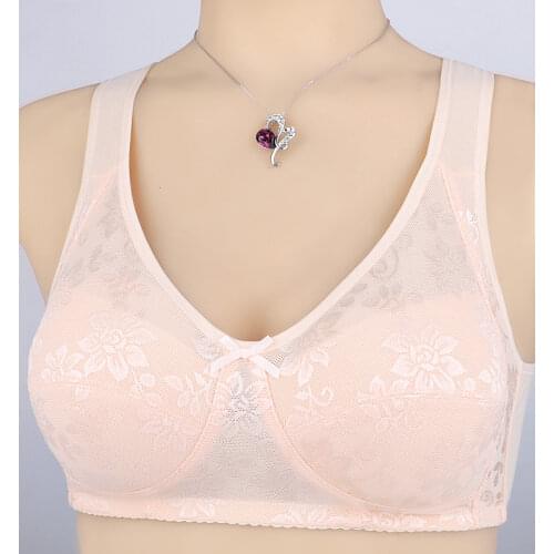 [C cup] Women Wireless Bra With Padding Jacquard Push Up Bralette Plus Size Lingerie Underwear Gift To Grandmother 8031