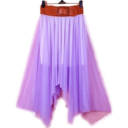 Women Double Layer Chiffon Pleated PurplDress Elastic Waist Skirt YF177