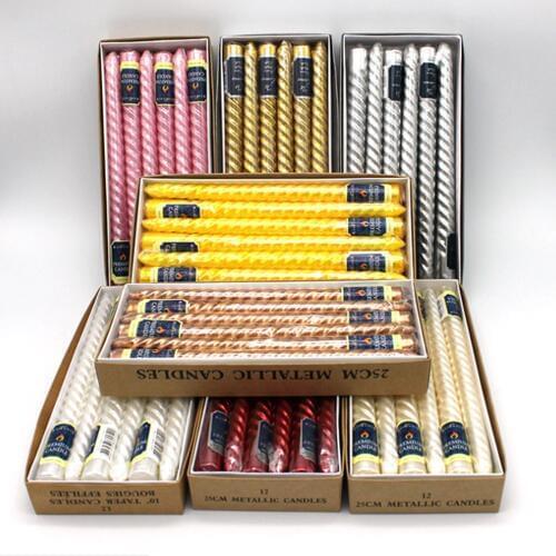 12 Pcs 25 cm European style Golden silver Color Plated Candles Plated Spiral Candles Wedding Home decoration