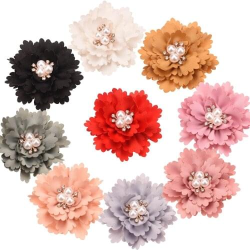 120pcs Cute Fabric flowers Rhinestone Vintage Hair Flower Baby girls Hair Accessories for DIY Hair clips No Hair Bows Barrettes