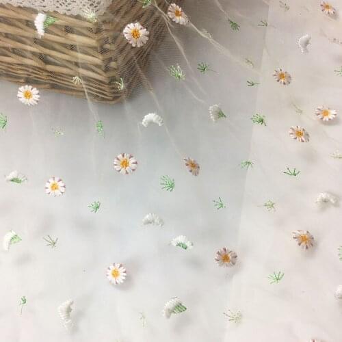 2Yards Daisy Floral Embroidery Transparent French Net Lace Fabric African Tulle Mesh Lace Fabric High Quality For Wedding Dress