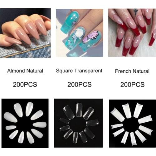 200pcs Long Coffin False Nail Tips Manicure Nail Art Decoration Tools Artificial Acrylic Fake Nails