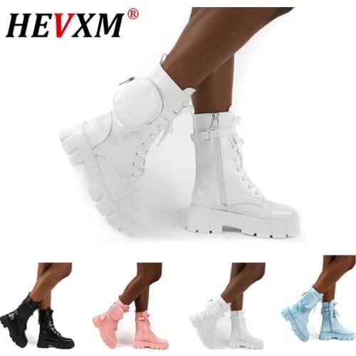 2020 Chunky Boots Fashion Pocket Platform Boots Women Ankle Boots Female Sole Pouch Ankle Boots Women Botas Mujer Plus Size New