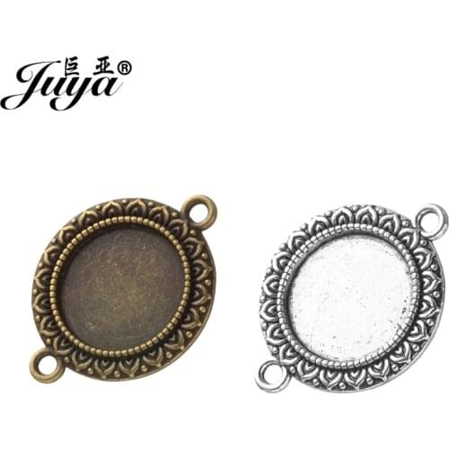 40PCS Vintage Connector Bracelet Base Flower Bezel Settings 20mm Alloy Blank Tray For DIY Jewelry Making Accessories Wholesales