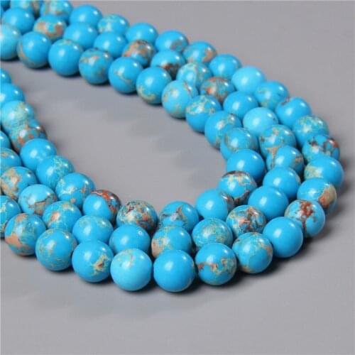 6/8/10MM Light Blue Imperial Jaspers Sea Sediment Turquoise Stone Round Beads Diy Bracelet Necklace for Jewelry Making 15" Bulk