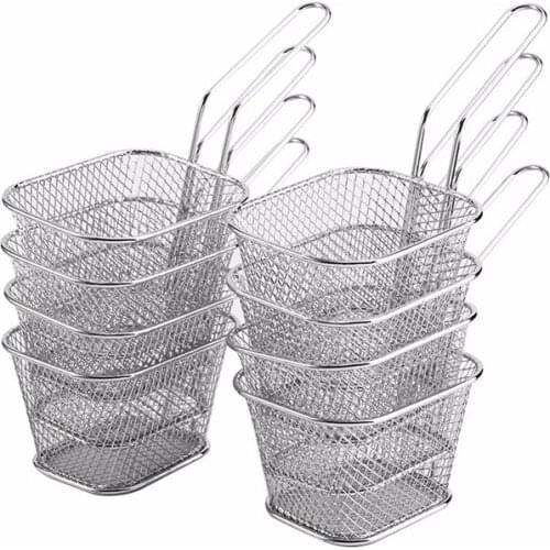 8Pcs Mini Fry Baskets Stainless Steel Fryer Basket Strainer Serving Food Presentation Cooking French Fries Basket Kitchen Tool