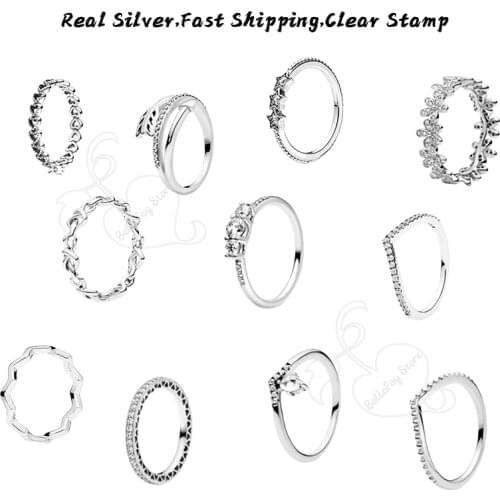 925 Sterling Silver Sparkling Beaded Wishbone Rings Hearts Ring Pdoras For Women Jewelry Gifts