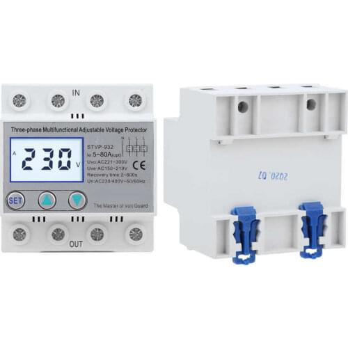3-Phase Adjustable Voltage Protector LCD Multifunctional Self‑Resetting STVP-932 230V/400VAC