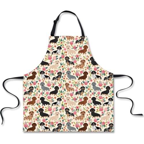 Cute Animal Dog Flower Pattern Apron Kitchen Cooking Baking Accessories Sleeveless Apron BBQ Barbecue Aprons for Women Male