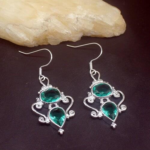 Gemstonefactory Big Promotion Single Unique 925 Silver Special Green Topaz Women Ladies Gift Dangle Drop Earrings 20213712
