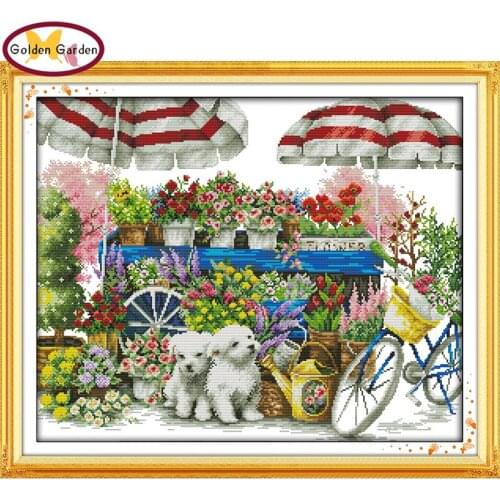NKF Sunny Flower Shop Counted or Stamped 11CT14CT DIY Kits Christmas Cross Stitch Embroidery Needlework Sets for Home Decoration