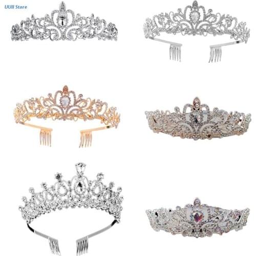 Imitation Crystal Crown Tiara with Comb Headband for Women Girls Wedding Prom Birthday Party Princess Vintage Bridal Hair XX9D