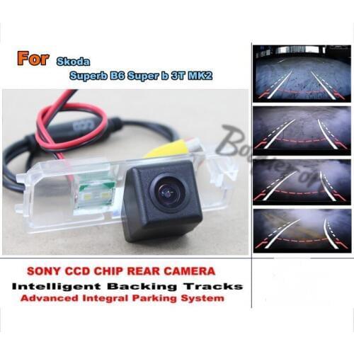 Intelligent Dynamic Trajectory Rear View Reverse Backup Tracks Camera Night Vision For Skoda Superb Liftback 2008~2014