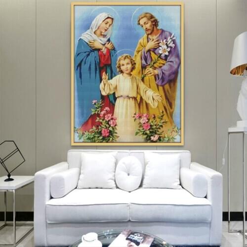 Joy Sunday Cross Stitch Kit Jesus Family of Three Pattern Embroidery Sewing Kit Christian Character Portrait Decorative Painting