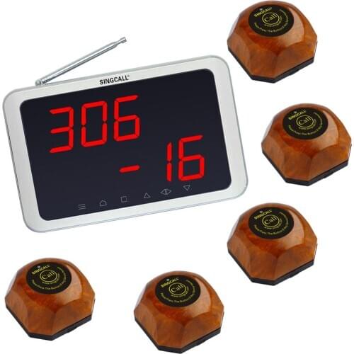 SINGCALL Calling Button, Wireless Service Paging System, 5pcs Table Bells and 1pc Receiver APE1900