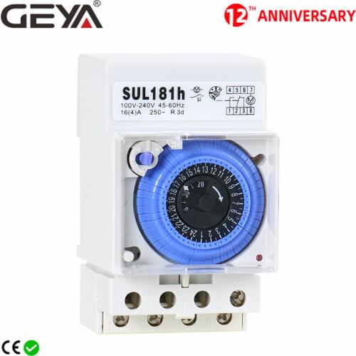 GEYA SUL181h 220V Time Switch 24 Hours Mechanical Programmable Din Rail Timer Switch Relay with Battery 110V-240V