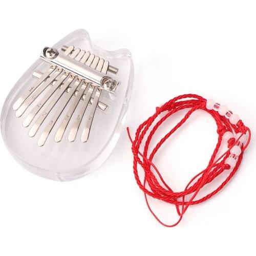 Cute Kitty Mini Kalimba 8 Key Thumb Piano Transparent Acrylic Finger Piano Suitable for Music Beginners Kids Birthday Gifts