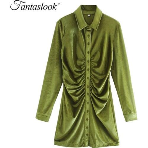 Mini Ruched Bodycon Dress Women Slim Shirt Dresses Turn-Down Collar Sexy Party Club Dress Female Button Slim Vestidos