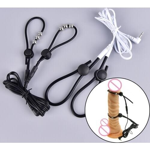 E-Stim Monopolar Conductive Loops Cock Rings and Ball Electro Penis Ring Rubber Tube TENS Electrodes Medical Sex Products