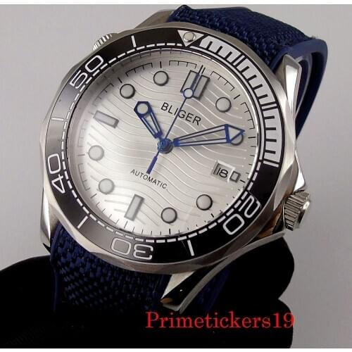 Simply 41mm Mens Watch NH35 MIYOTA 8215 Automatic Movement Calendar Screw Down Crown Sapphire Glass Rubber Band White Dial