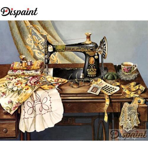 Dispaint Full Square/Round Drill 5D DIY Diamond Painting "Sewing machine scenery" Embroidery Cross Stitch 5D Home Decor A11304