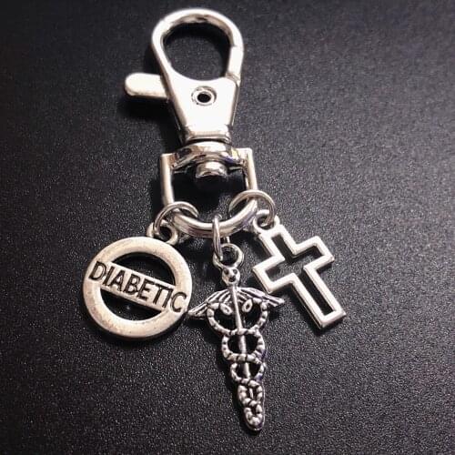 New Otaku Diabetic Key Ring Cross Keyring Medical Alert Keychain Awareness Keychain Holder For Men Gifts Mens keychain
