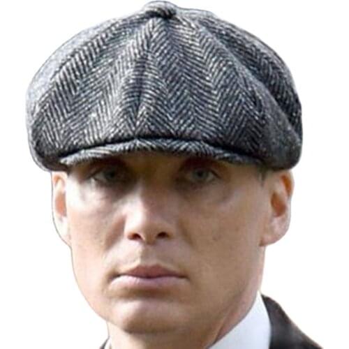 New Fashion Retro Wool Tweed Forward Hat Mens Beret Warm Cap Plaid Casual Hat