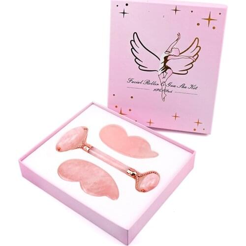 Original Jade Roller & Gua Sha Set Face Roller 100% Natural Rose Quartz Face Massager Beauty Slimming Tools for Skin,Eyes,Neck