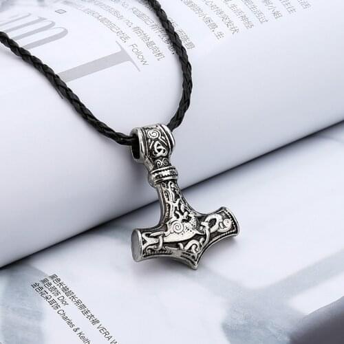 Norse-Viking Amulet Pendant Necklaces Hammer-Thors Mjolnir Pendants Sweater Chain Necklace Vikings-Jewelry