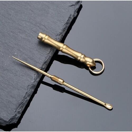 Portable Ear Cleaner Earpick Removable Washable with Keychain Metal Double Toothpick Ear Spoon Slub Pattern Golden Earwax Tools