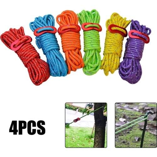 4pcs 4m Adjustable Nylon Rope Reflective Tent Cord Lines With Runners Tent Outdoor Camping Canopy Accessories