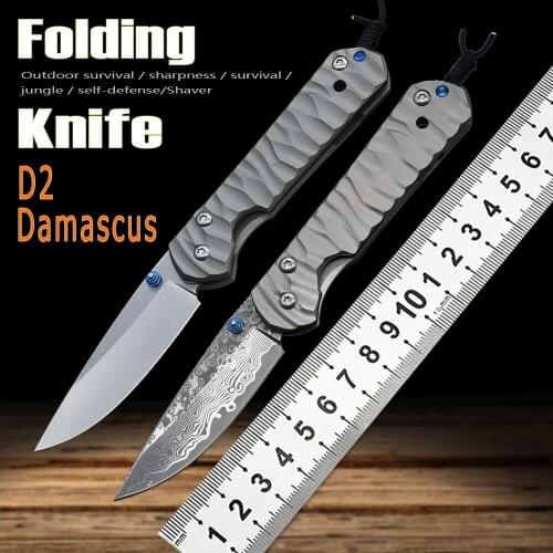 Damascus Knives d2 Blade Folding Knife Outdoor Practical EDC Rescue Knife Camping Tool Tactical Pocket Knife Hunting Knife